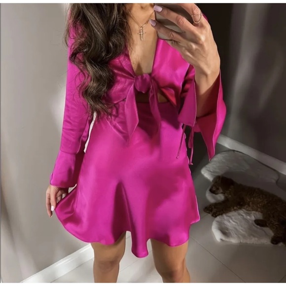 zara woman ss22 fuchsia pleated dress ZARA WOMAN NWT SS22 FUCHSIA PLEATED SLIP DRESS SIZE M 3564/171